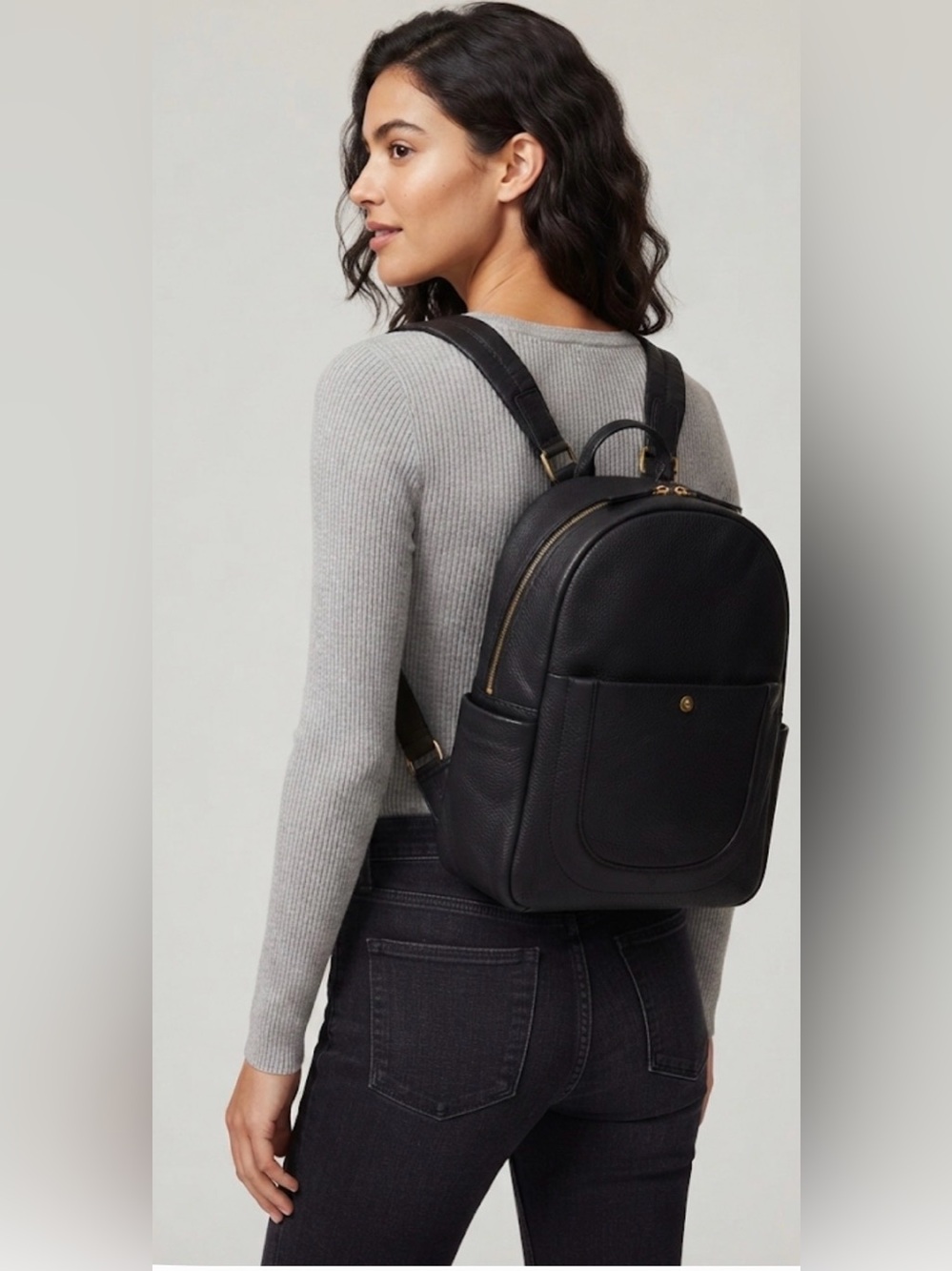 Frye Black Pebbled Leather Mini Backpack